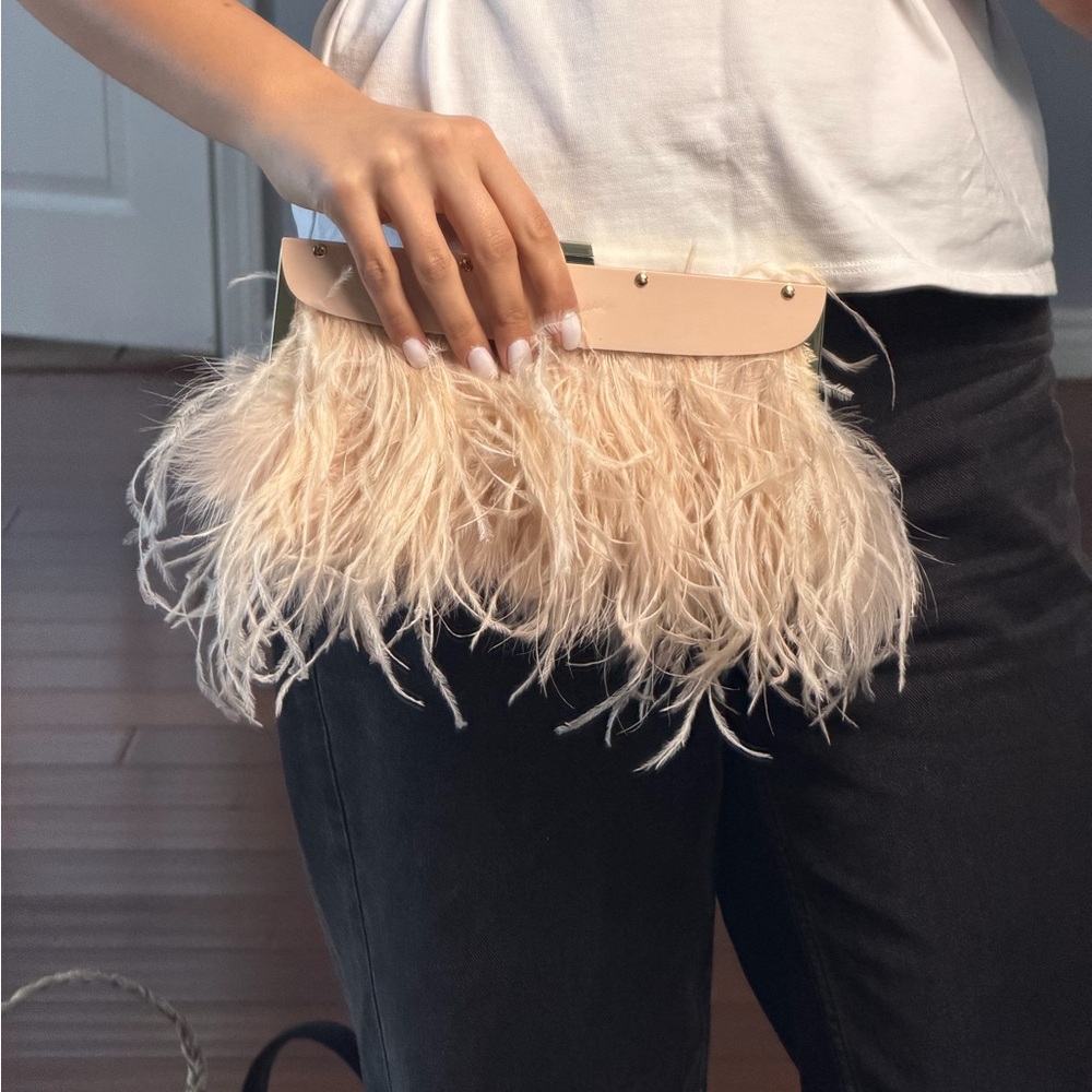 Elegant Cream Feathered Clutch